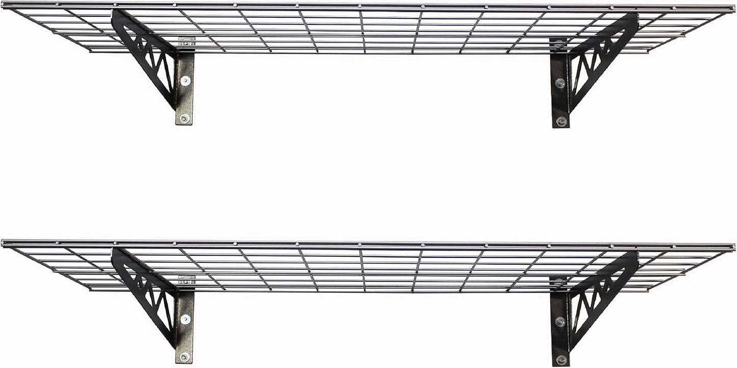 SafeRacks Garage Wall Shelves - 2-Pack 24"x48" Mountable Shelving Units for The Garage, Pantry or Utility Closet, Heavy Duty Steel Shelf with Bike Accessory Hooks, 500lb Capacity, Color: Hammertone