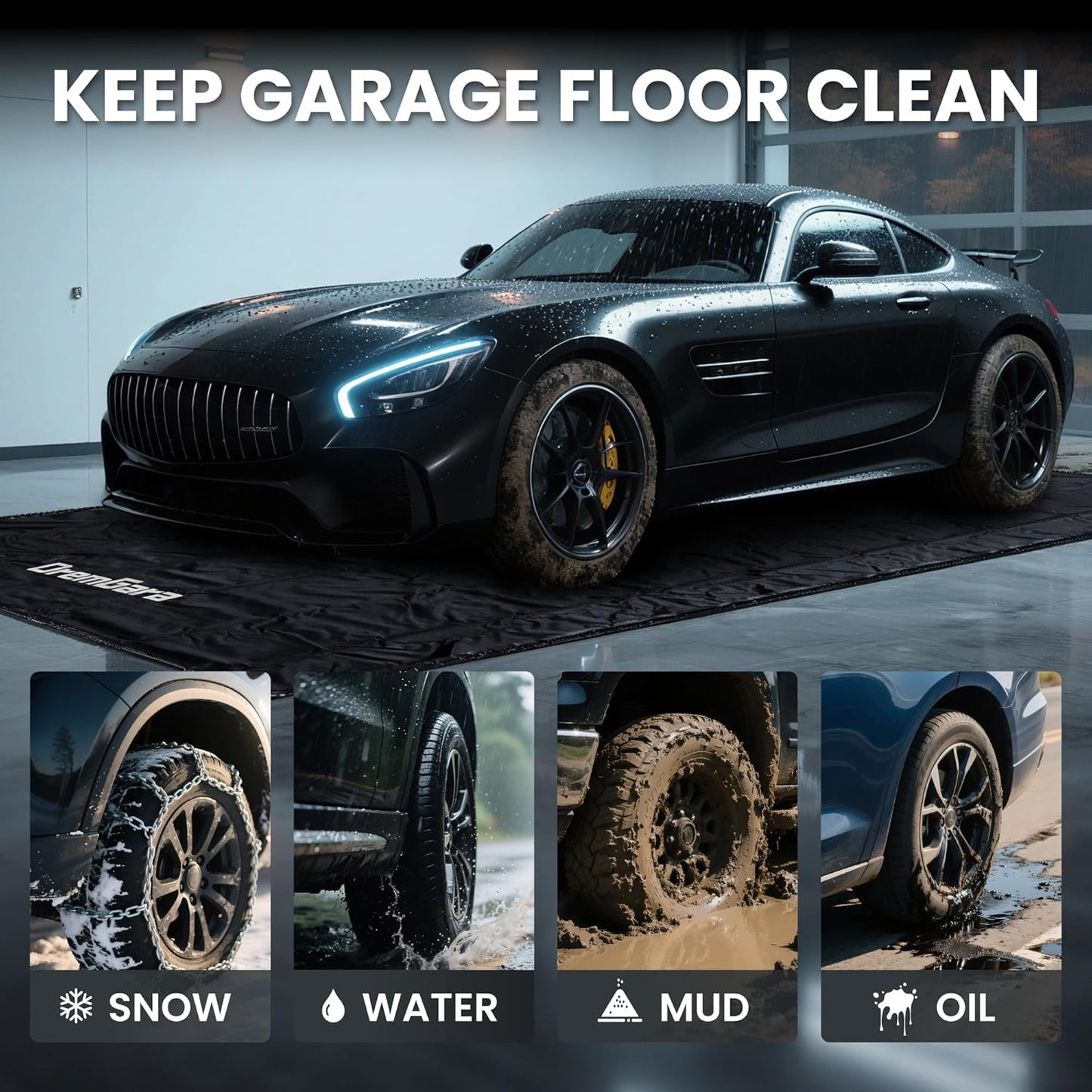 Easy to Clean Heavy-Duty PVC Garage Floor Mat with Waterproof Containment Protection for Cars SUVs Trucks Parking Garages Non-Slip Durable Containment Mat Multiple (7'9"x16')