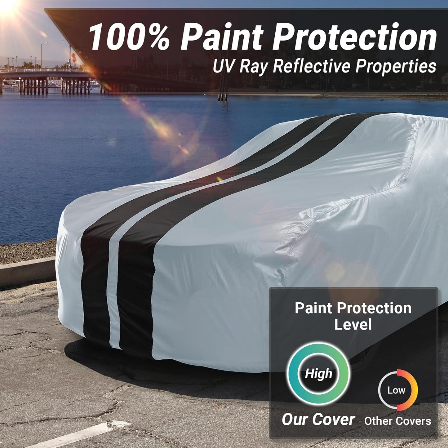 iCarCover Custom Car Cover for Pontiac Executive Wagon (1967-1970) Waterproof All-Weather Rain Snow UV Sun Protector Full Exterior Indoor Outdoor Car Cover (Stripe - Gray/Black)