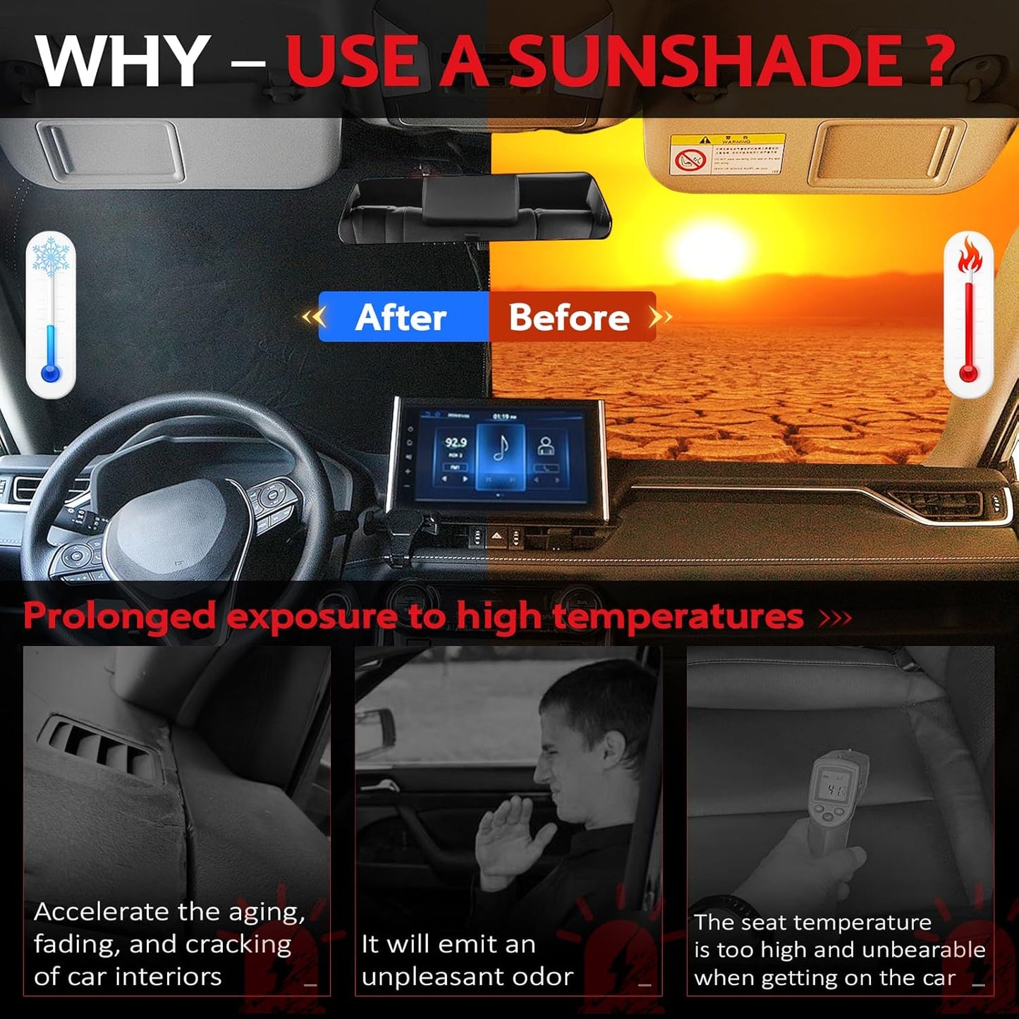 KAYZT Windshield Sun Shade for Toyota Tacoma 2016-2025 Foldable Sunshade Front Window Custom Fit Accessories