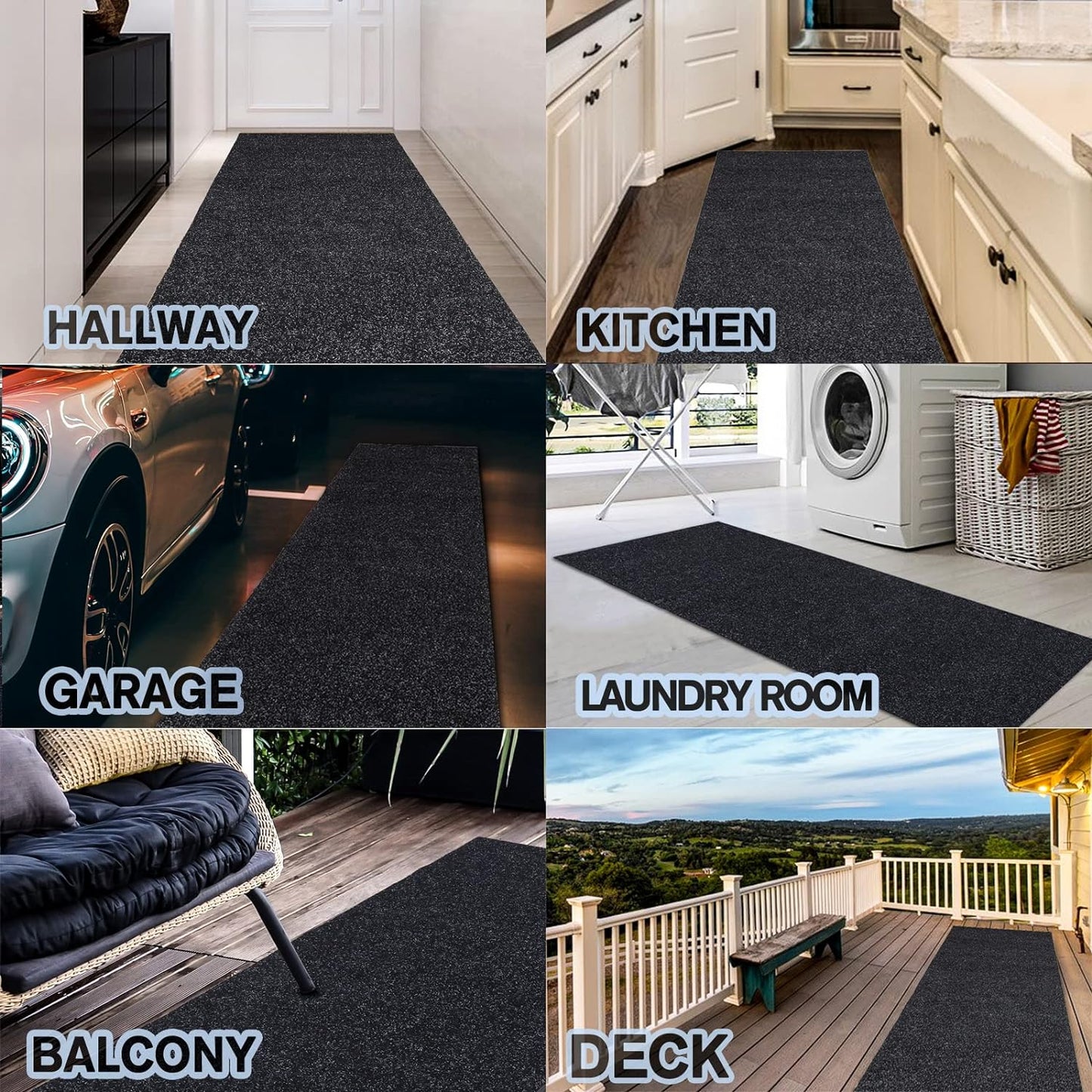 Custom Size Backed Non-Slip Area Rugs Runner, Easy Clean, Waterproof Runner Rugs for Hallway Entryway, Kitchen, Laundry, 3FT x 71FT, Black