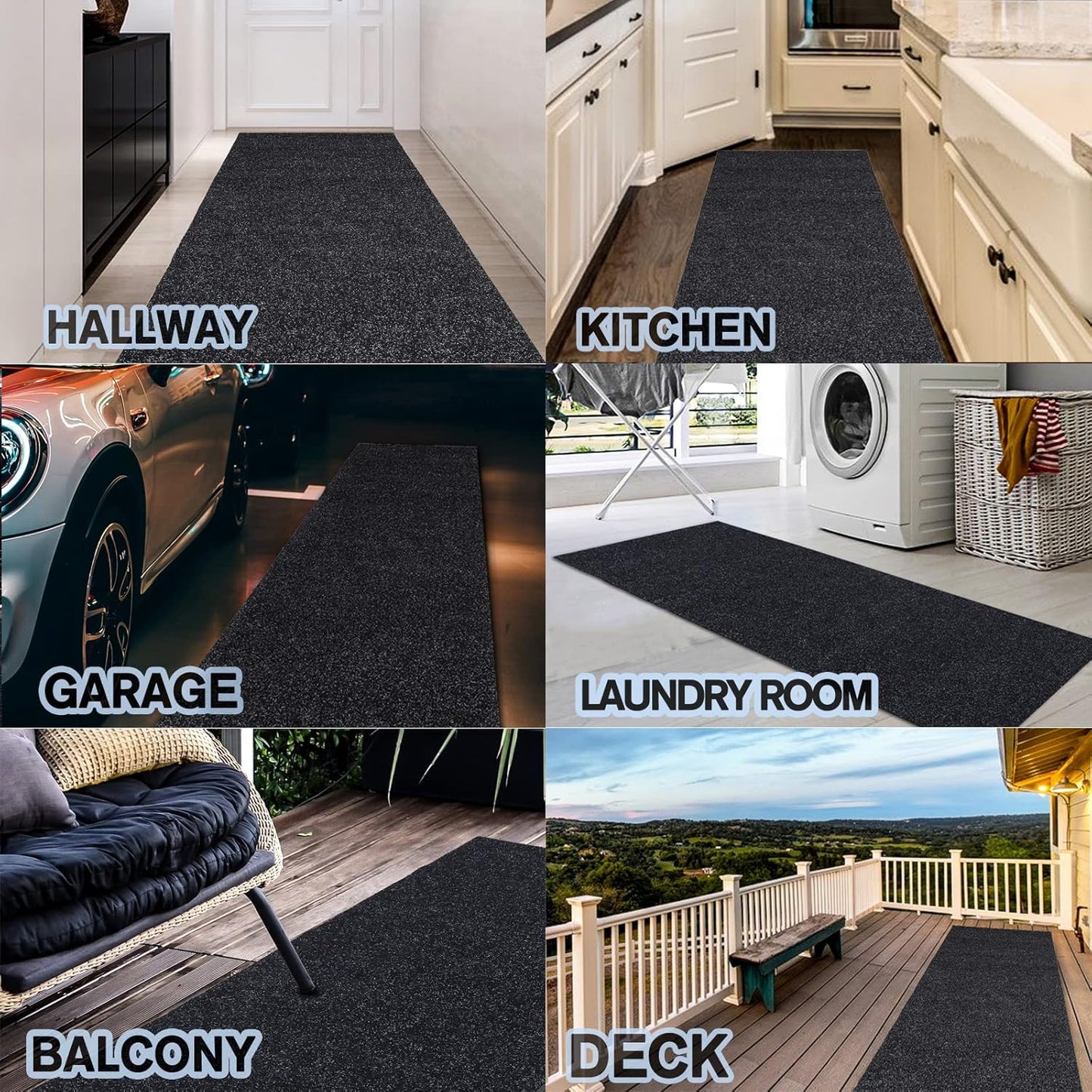 Custom Size Backed Non-Slip Area Rugs Runner, Easy Clean, Waterproof Runner Rugs for Hallway Entryway, Kitchen, Laundry, 4FT x 76FT, Black