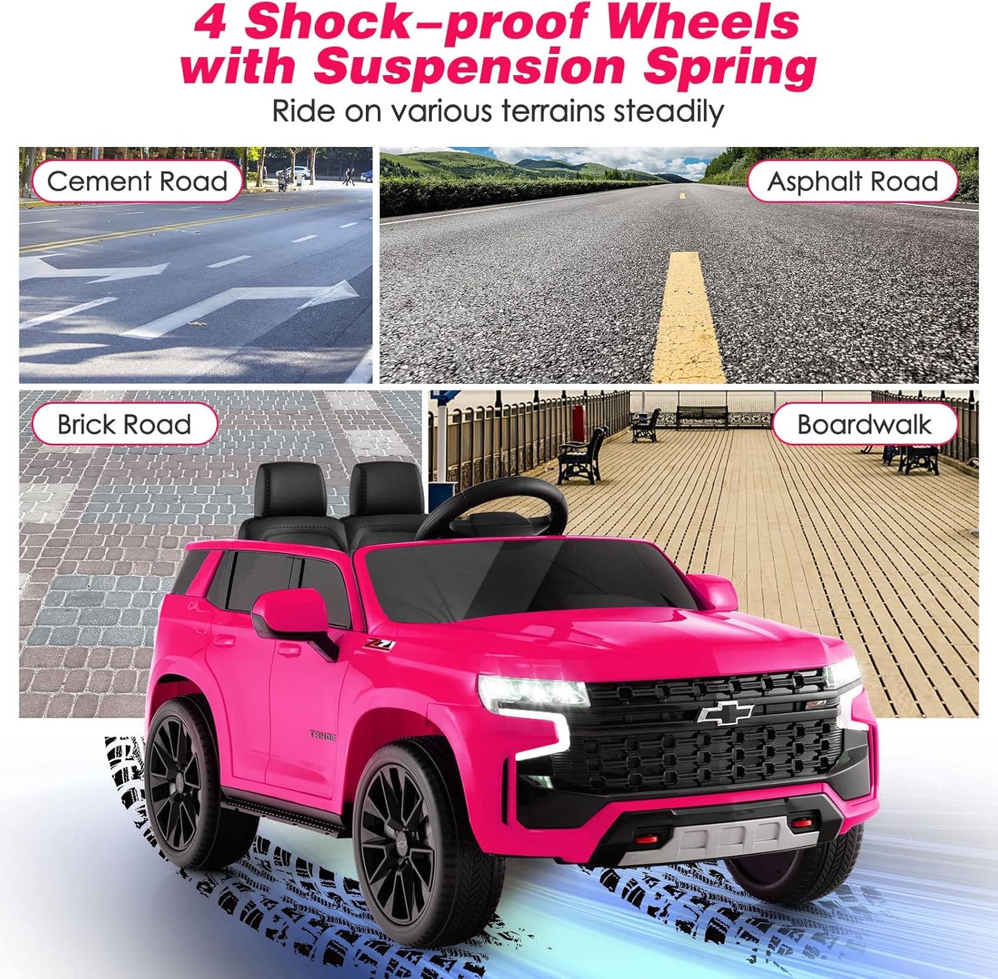 HONEY JOY Ride On Truck, 12V Licensed Chevrolet Tahoe, Chevy Electric Vehicle for Kids, Soft Start, Music, Lights, Battery Powered Ride On Car Toy with Remote Control, Gift for Boys Girls (Pink)