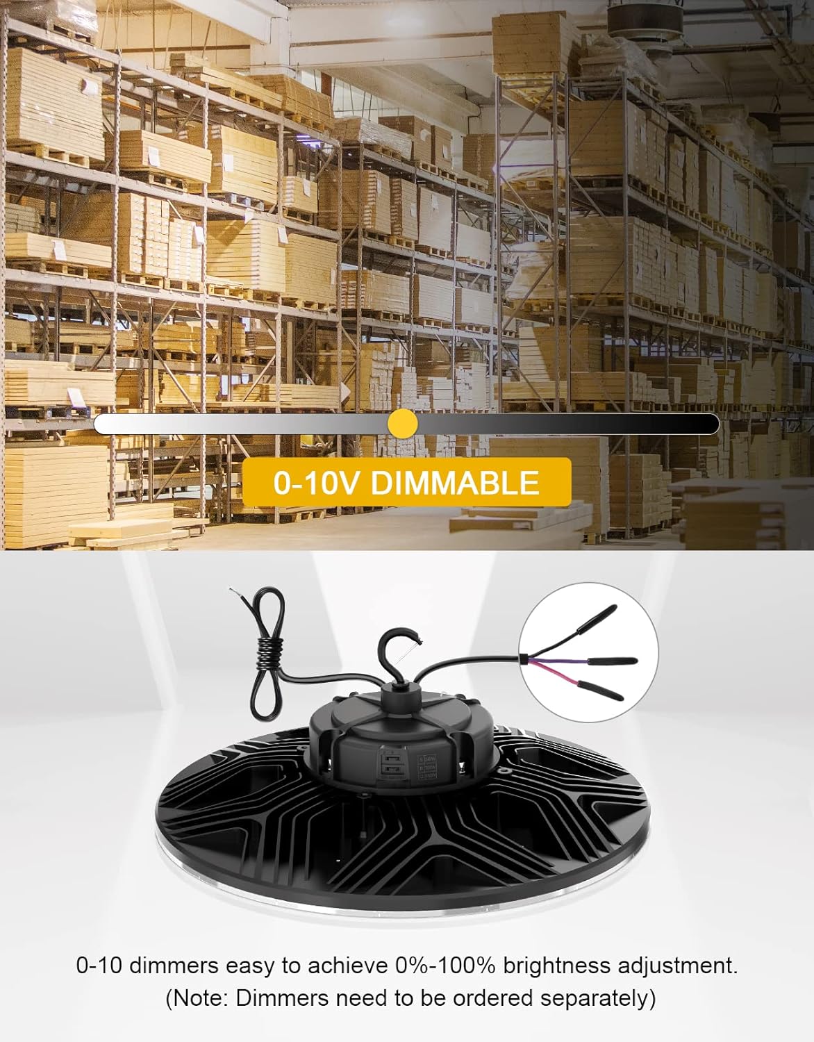 UFO LED High Bay Light, 240W/200W/150W Adjustable, UL & DLC Listed 5000K/4000K/3000K Adjustable, 33600LM 0-10V Dimmable IP65 Waterproof High Bay Lights AC100-277V for Warehouse Factory(3 Pack)