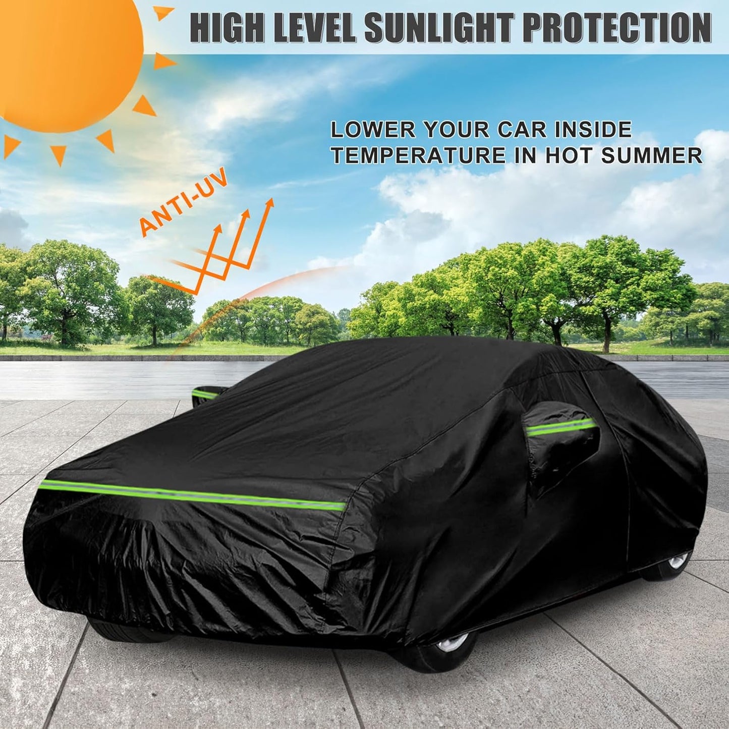 Waterproof Car Cover Compatible with Toyota Avalon 2005-2025, Black 210T Inside Cotton Cover with Door Zippers for Snow Rain Dust Outdoor Protection