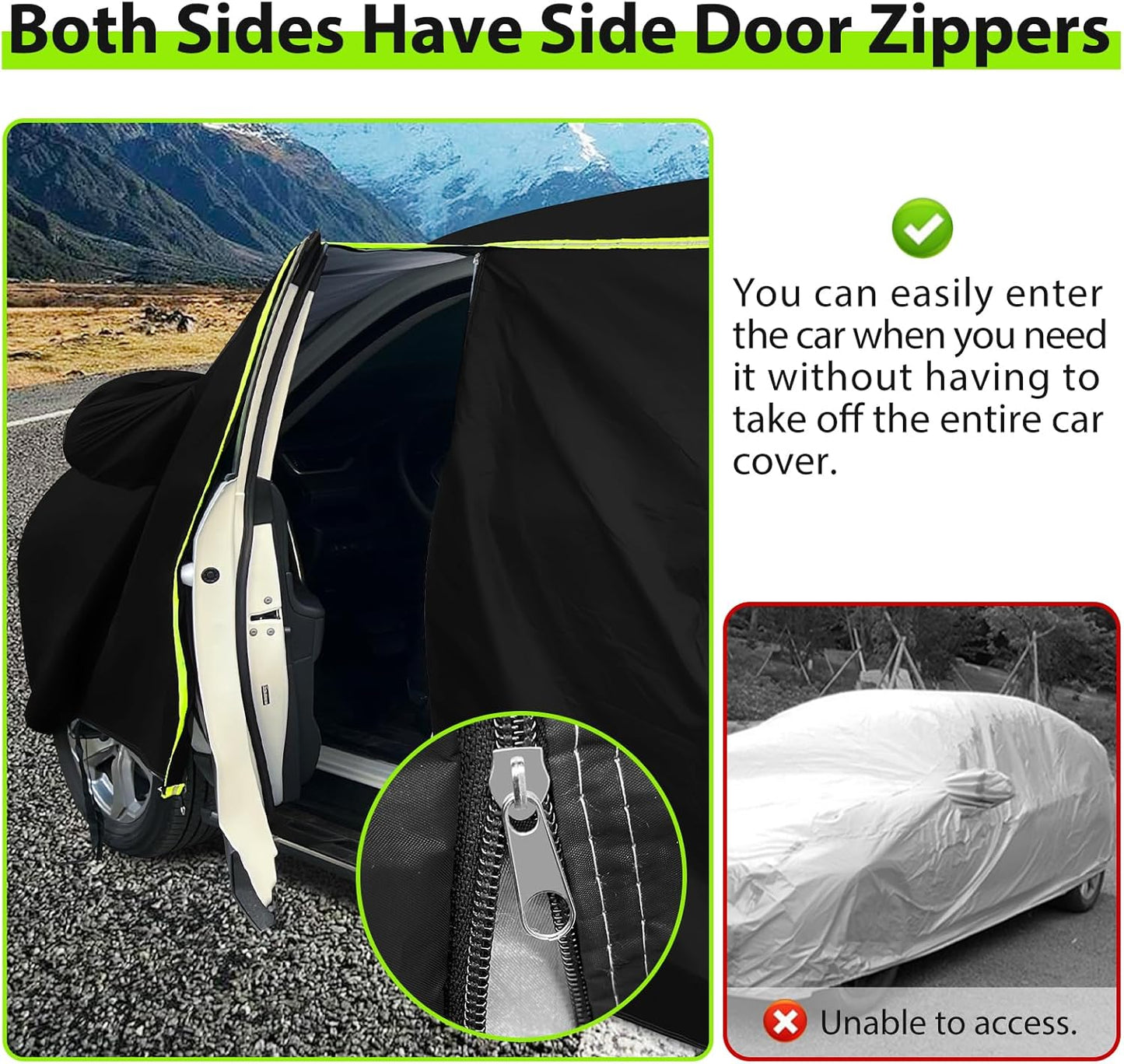 Car Cover for 2008-2024 Mercedes Benz C-Class C300 C350 C400 C450 C63 AMG,PEVA Full Car Cover –Adding Cotton Protection, All-Weather UV, Dust, Snow Protection with Door Zipper
