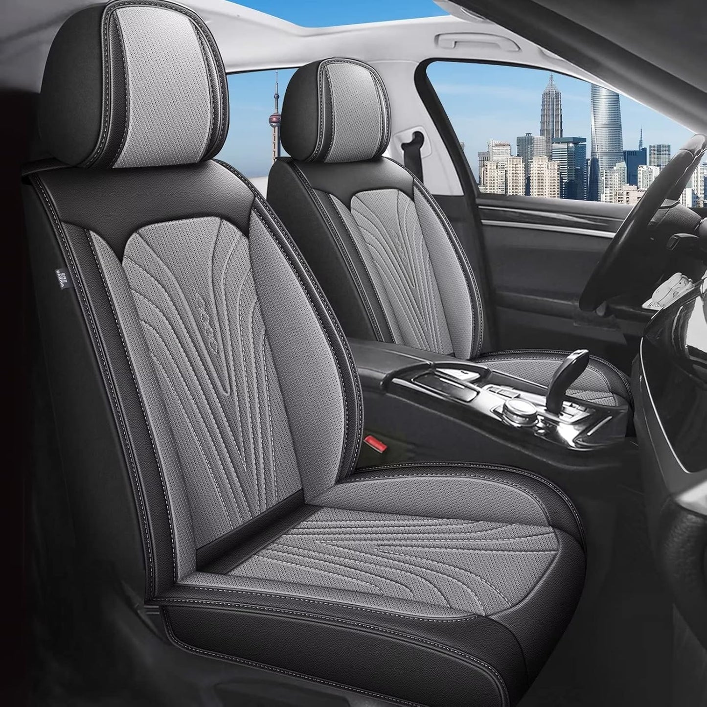 Front Seat Covers Fit for Toyota Camry 2012-2025 Faux Leather Automotive Seat Covers Breathable Waterproof Seat Cushions Compatible with Airbag (2 Seats,Black & Gray)