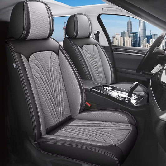 Front Seat Covers Fit for Toyota Camry 2012-2025 Faux Leather Automotive Seat Covers Breathable Waterproof Seat Cushions Compatible with Airbag (2 Seats,Black & Gray)
