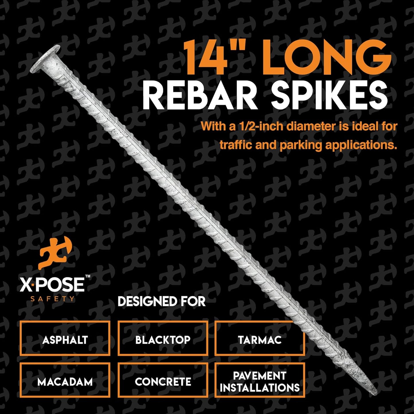 Heavy Duty Rebar Stakes 14" - 1/2" Diameter Threaded Galvanized Steel Spikes – 4 Pack Metal Ground Stakes for Speed Bumps & Wheel Stops – Support Estacas de Metal – Durable Asphalt Surface