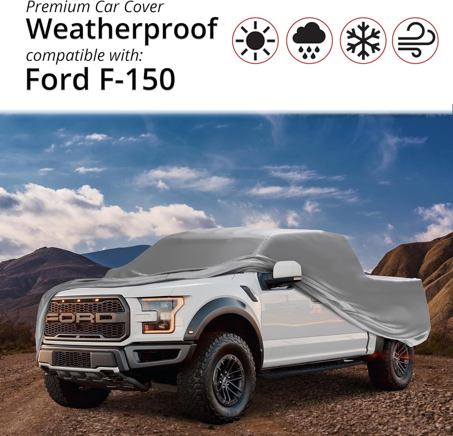 Car Covers Weatherproof Max Truck Cover & Warranty Compatible with Ford 2006-2019 F-150 Crew Cab, 6.5 with Camper Shell– Outdoor Cover, Prevents Theft with Cable Lock