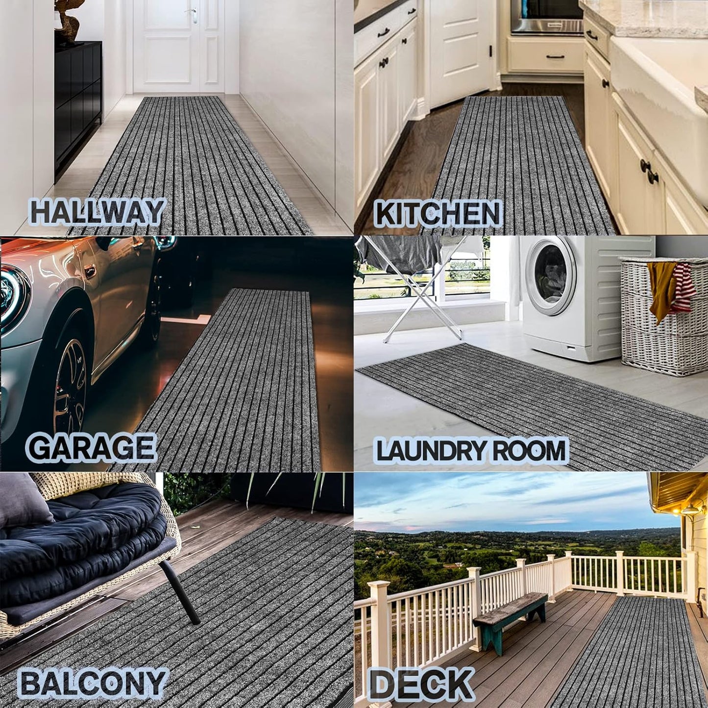 Custom Size Backed Non-Slip Area Rugs Runner, Easy Clean, Waterproof Runner Rugs for Hallway Entryway, Kitchen, Laundry, 4FT x 60FT, Gray Stripe