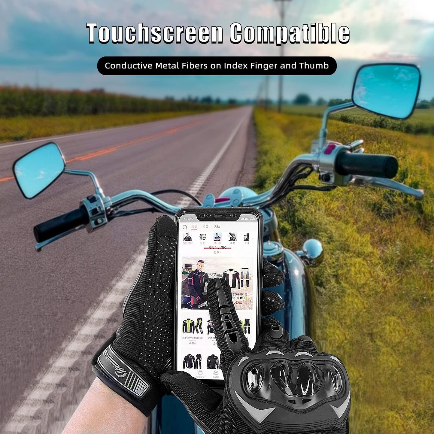 Motorcycle Gloves for Men and Women Full Finger Touchscreen Mountain Dirt Bike Gloves for Powersports BMX ATV MTB Driving Motocross Cycling Gloves(XXL, Black)