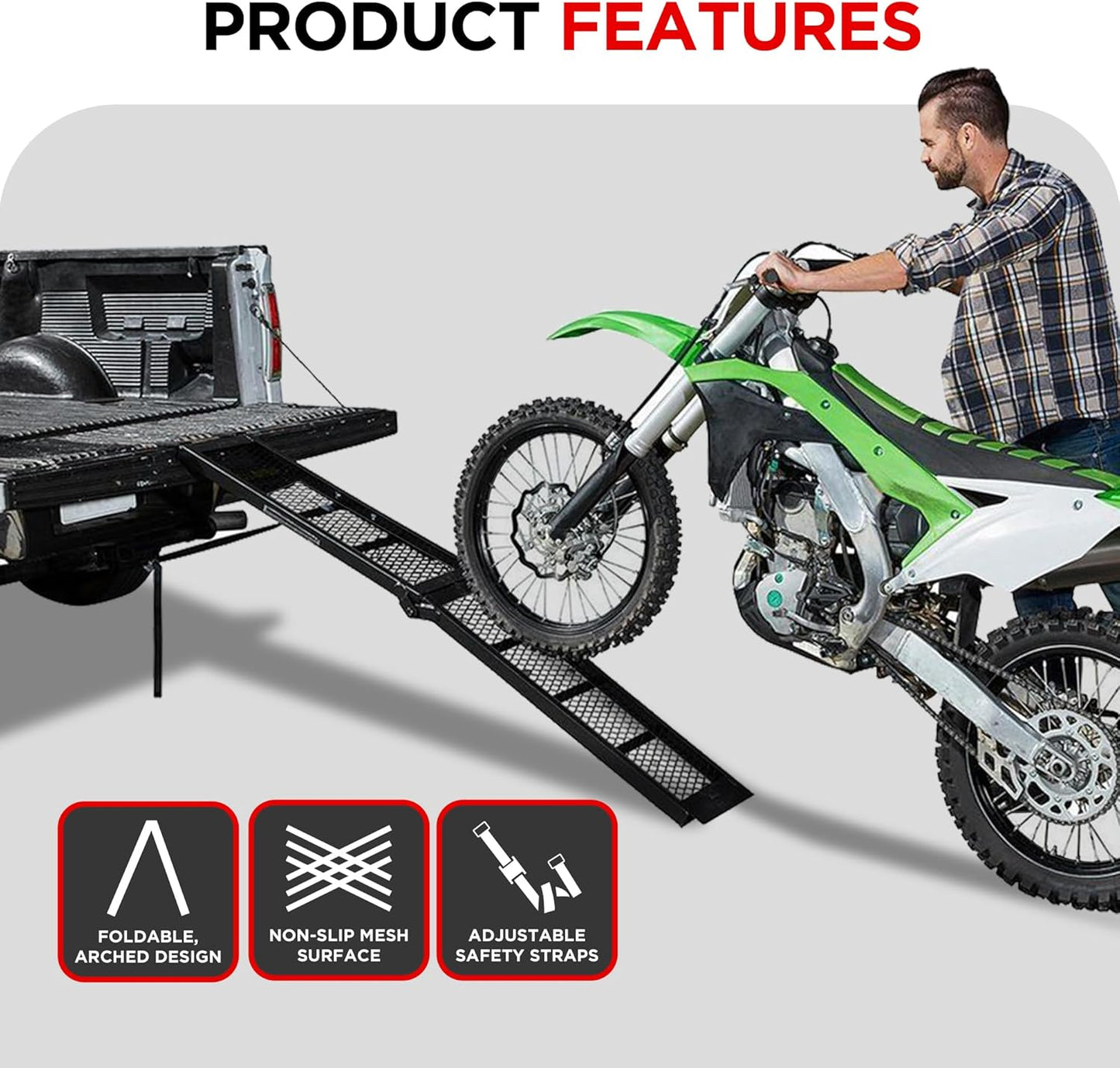 Rockland Heavy Duty Steel Loading Ramp, 800 LBS Capacity, 80" x 11", Portable Folding Truck Ramp with Handle for Motorcycles, Ebikes, Dirtbikes and ATVs, for Trailer and Pickup Truck, 1 Piece