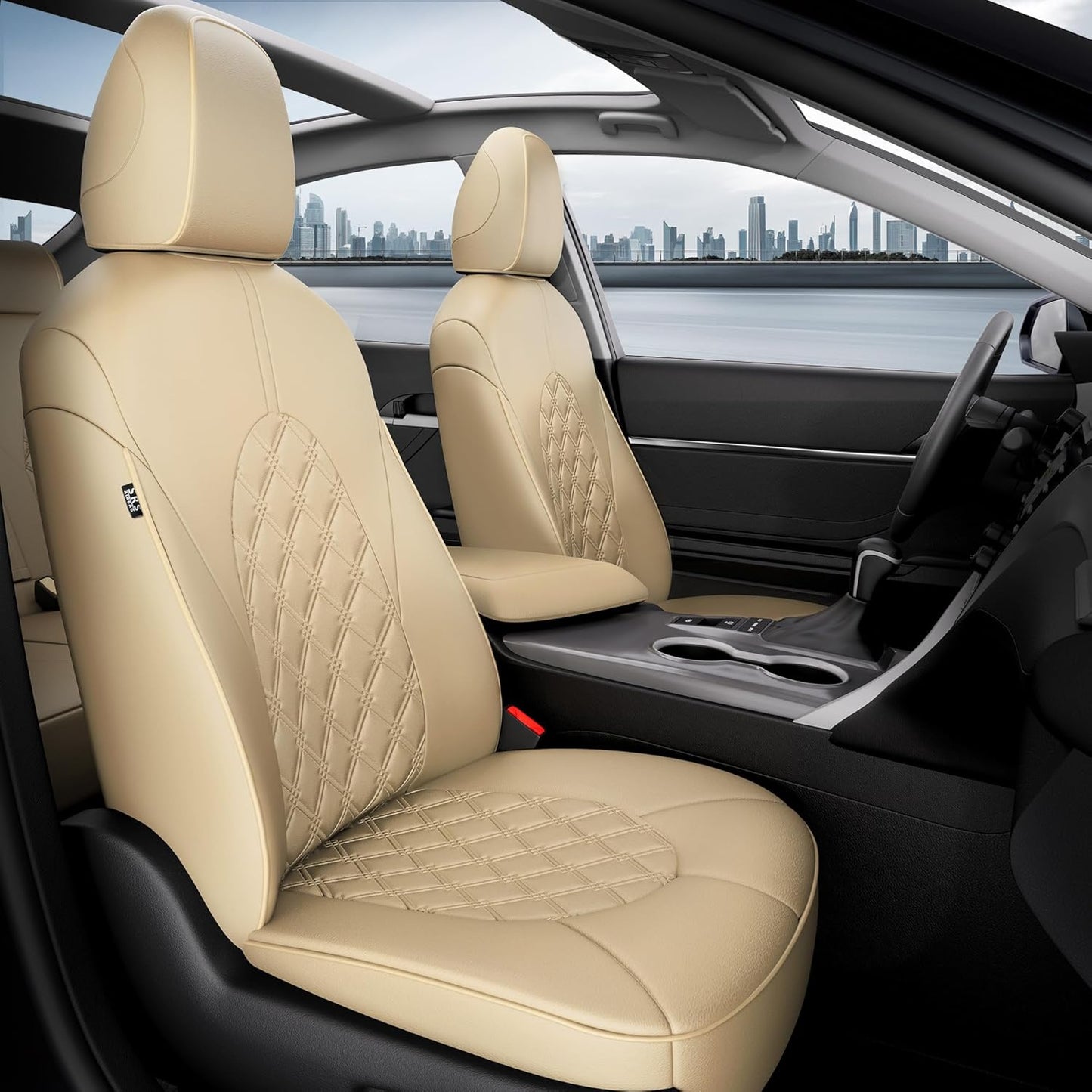 for Toyota Camry Seat Covers LE SE SE Nightshade 2018 2019 2020 2021 2022 2023 2024 - Custom Car Seat Covers Full Set, Waterproof Breathable Leather Seat Covers for Cars, Beige Not for Hybrid