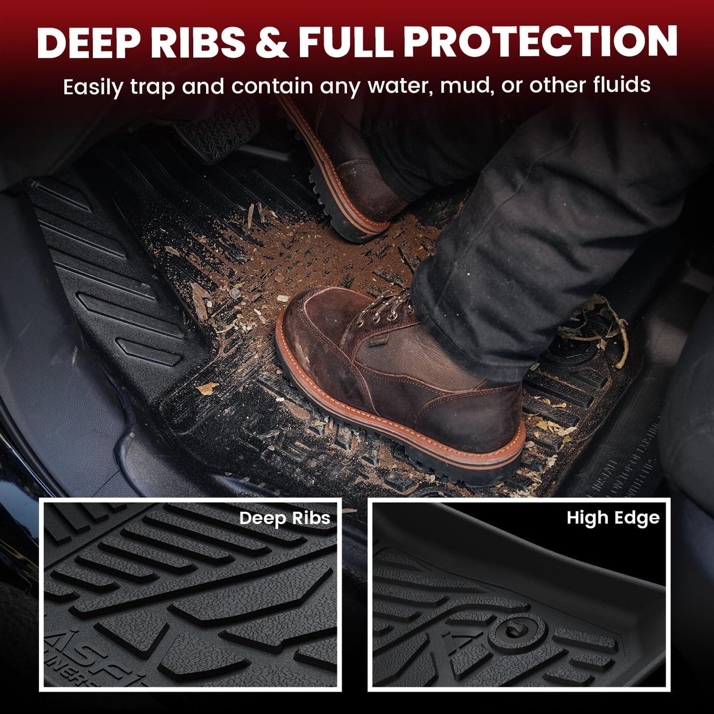 LASFIT Floor Mats for Ford F-150 2011-2014 SuperCrew Carpet Floor Front Row w/Flow-Through Console All Weather Protector TPE Truck Liners, 1st & 2nd Row, 3pcs Black