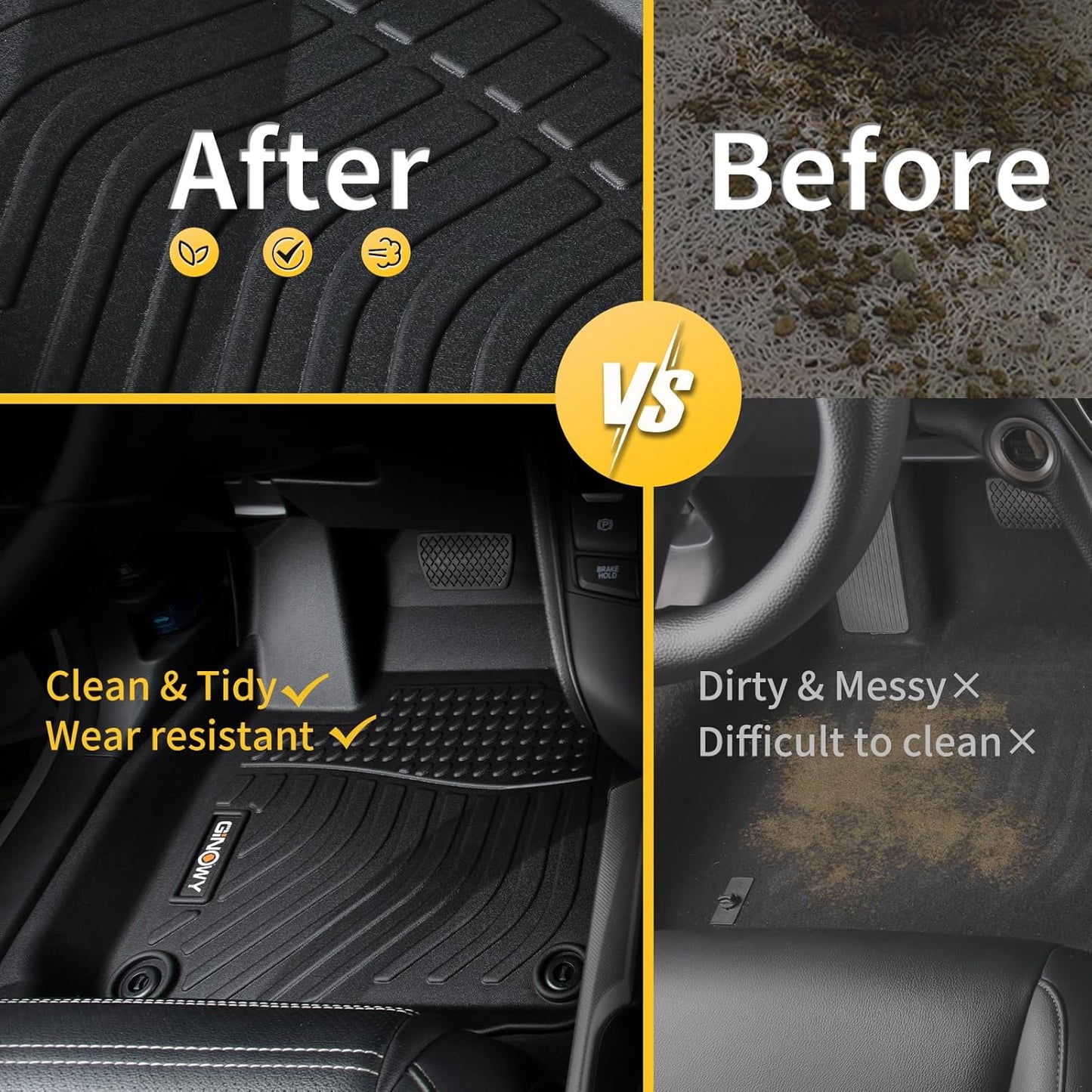 GINOWY-Floor Mats & Cargo Liner for Hyundai Tucson 2016-2021, TPE Rubber All Weather Car Mats for Tucson 2021 Non-Slip Trunk Mat Floor Liners Waterproof Custom Fit Tuscon Accessories Mats-Black