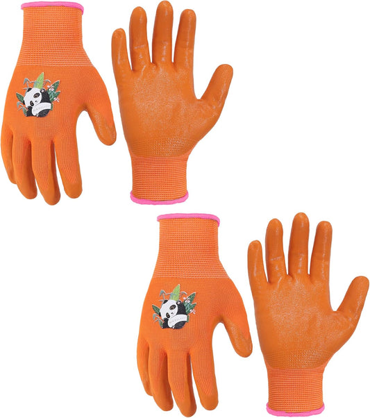 HANDLANDY 2 Pairs Kids Gardening Gloves, Toddler Children Garden Yard Work Outdoor Playing Gloves, Rubber Coating, for Girls Boys Youth (Size S, Orange)
