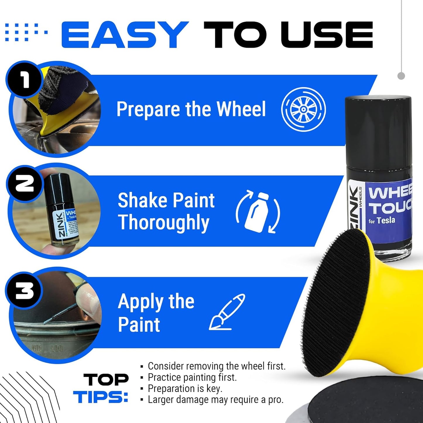Premium Tesla Wheel Curb Rash Repair Kit for Model 3 18-inch Grey Aero Pinwheel Rims - DIY Kit with Color-matched Touch Up Paint - Made in USA