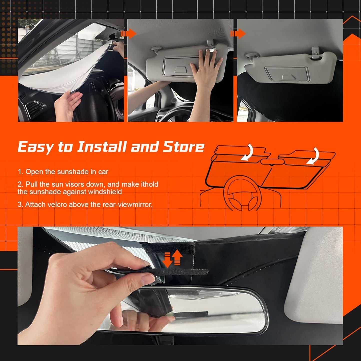 Custom Fit Windshield Sun Shade for Volkswagen VW Jetta 2019-2025 - Full Coverage, 210T Reflective Fabric, Double-Layer Design - Blocks 99% UV Rays, Keeps Car Cool, Easy to Install and Store