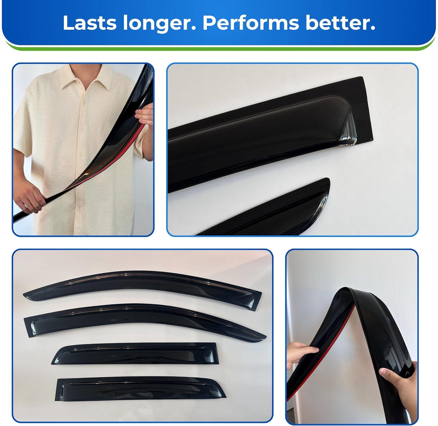 KPY Window Visor Compatible with Jeep Cherokee 4-Door 1984-2001 (Excludes Limited Model), 4PC Rain Guard Side Window Vent Deflectors Tape-On Style, 1992 1993 1994 1995 1996 1997 1998 1999 2000 2001
