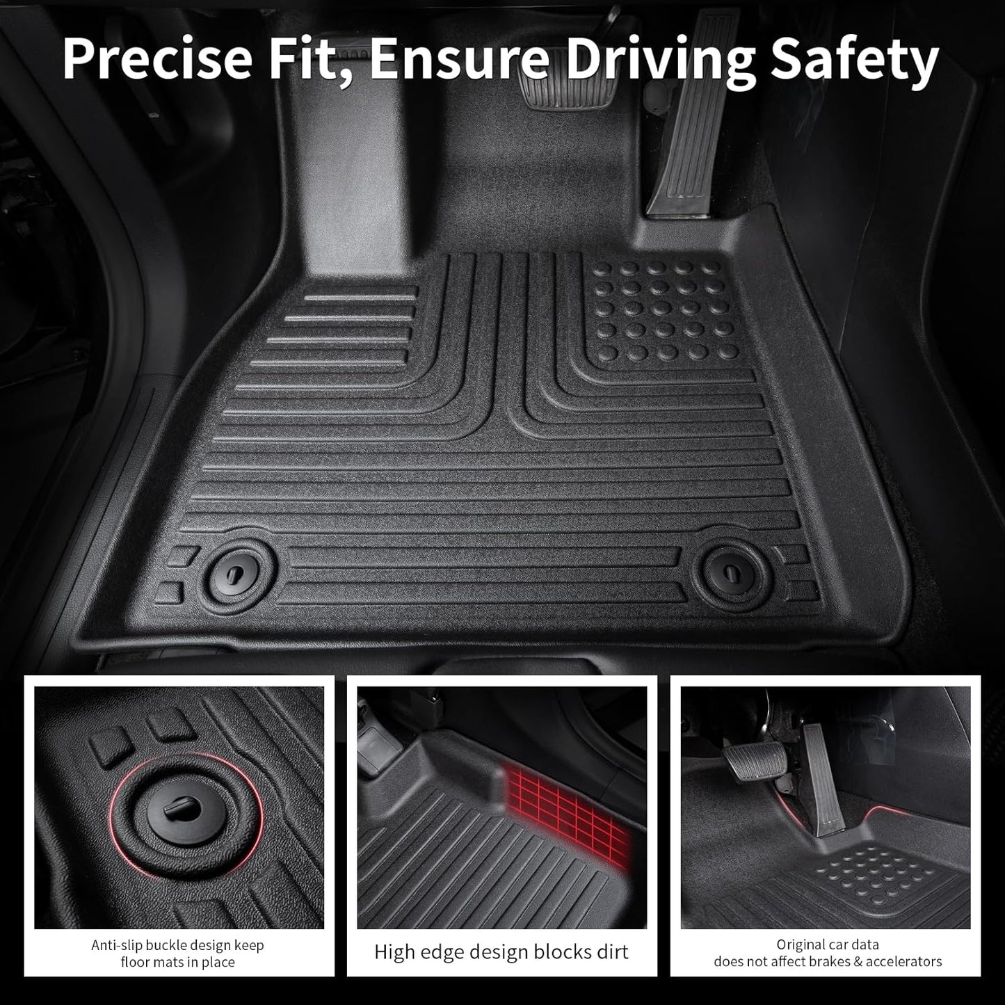 Wayhigh-All Weather Floor Mats Fit for 2015-2019 Ford Explorer 7 Seats TPE Car Mats Waterproof Heavy Duty Rubber Floor Liners for Explorer Accessories Custom Fit Black Liners