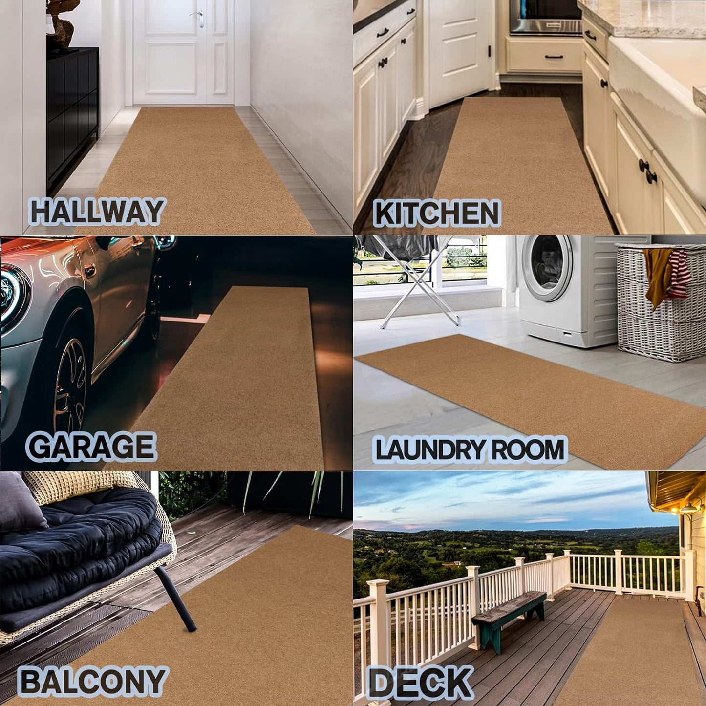 Custom Size Backed Non-Slip Area Rugs Runner, Easy Clean, Waterproof Runner Rugs for Hallway Entryway, Kitchen, Laundry, 2FT x 16FT, Beige