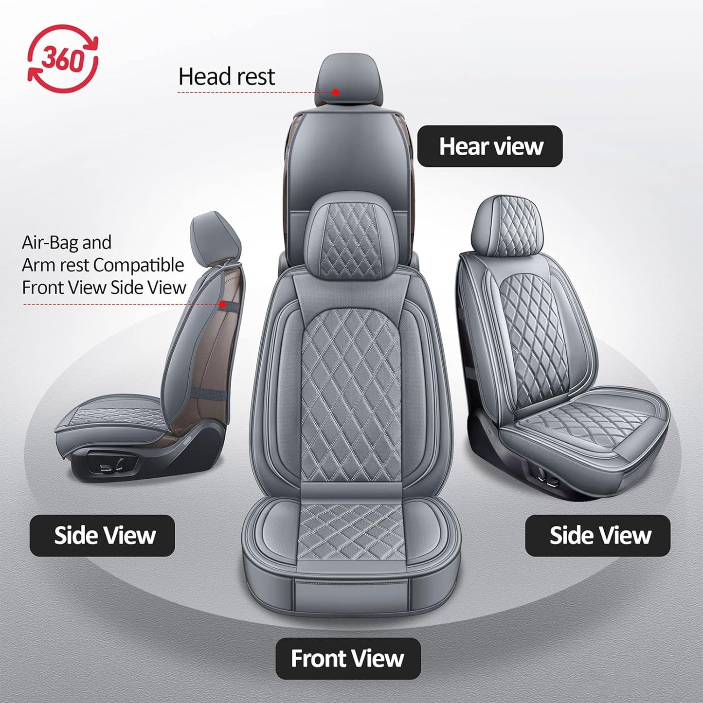 MIROZO Dodge Ram Seat Covers with Split Bench 40/60,Waterproof Truck Ram Seat Covers Compatible with 2009-2025 Dodge Ram 1500 2500 3500 Truck Pickup Crew Quad Cab (Gray,Full Set Curved Back)