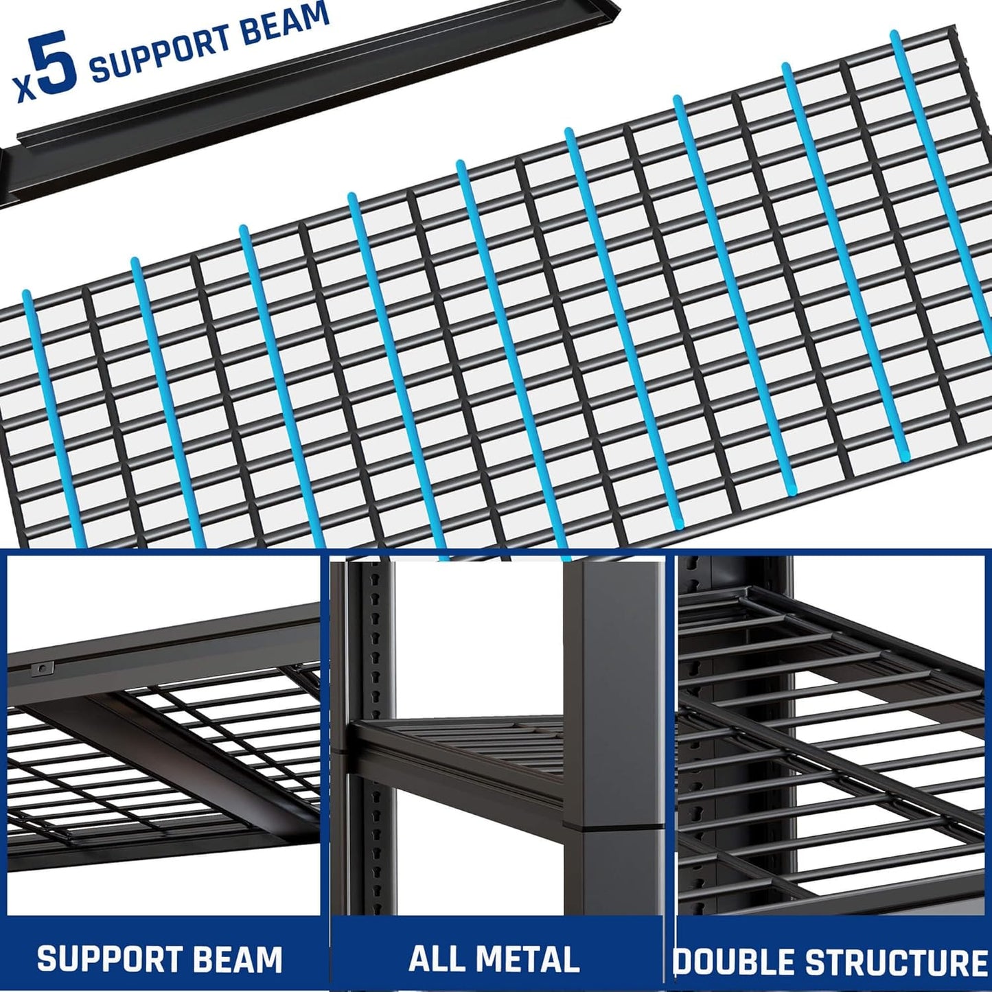 67" W Garage Shelving Heavy Duty, 67" W x 24" D x 84" H, Adjustable 5 Tier Metal Shelves, Commercial Metal Shelf Rack, Industrial Shelving