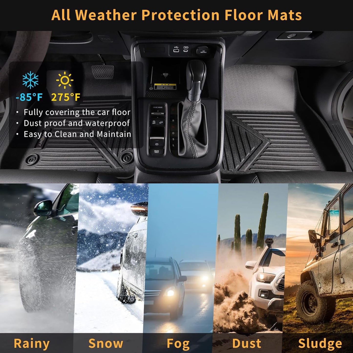 GINOWY- Floor Mats & Cargo Liner for Kia Seltos 2024 2025 2026, TPE All Weather Protection Seltos Car Mats 2024, Custom Seltos Floor Liners Non-Slip Trunk Mat, Waterproof Accessories Black