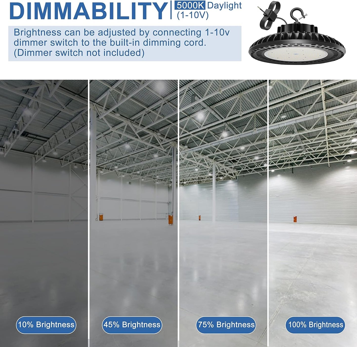 3 Pack 300W LED High Bay Light, UL&DLC Listed 41000LM Dimmable UFO High Bay LED Lights for Warehouse, 5000K Daylight IP65 Waterproof Commercial Bay Lighting 𝐀𝐂𝟏𝟎𝟎-𝟐𝟕𝟕𝐕