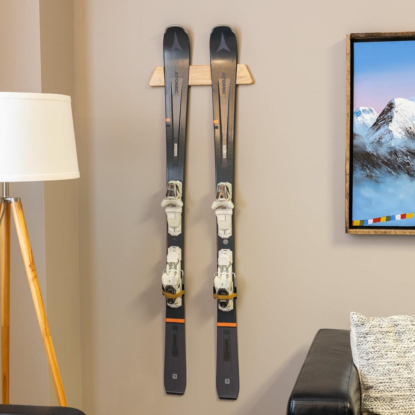 StoreYourBoard Minimalist Wood Ski Rack – Vertical Ski Storage Holder for Home & Garage, Solid Wood Ski Wall Mount Display Rack, Holds 50 lbs