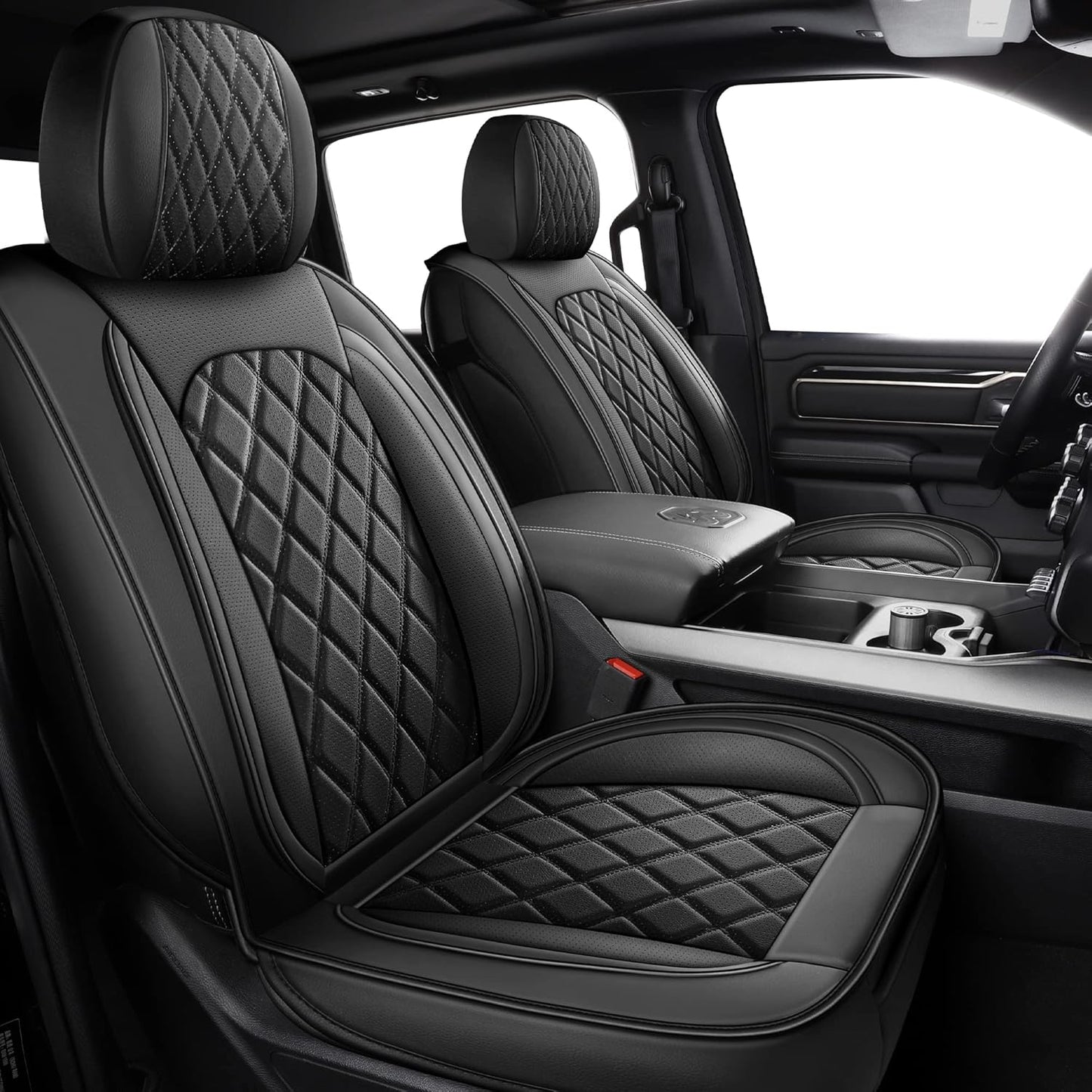 MIROZO Truck Seat Cover for Dodge Ram, Waterproof Ram Seat Cover Compatible with 2009-2025 RAM 1500 2500 3500 Truck Pickup Crew Quad Cab with Split Bench 40/60(Black,Full Set Curved Back)