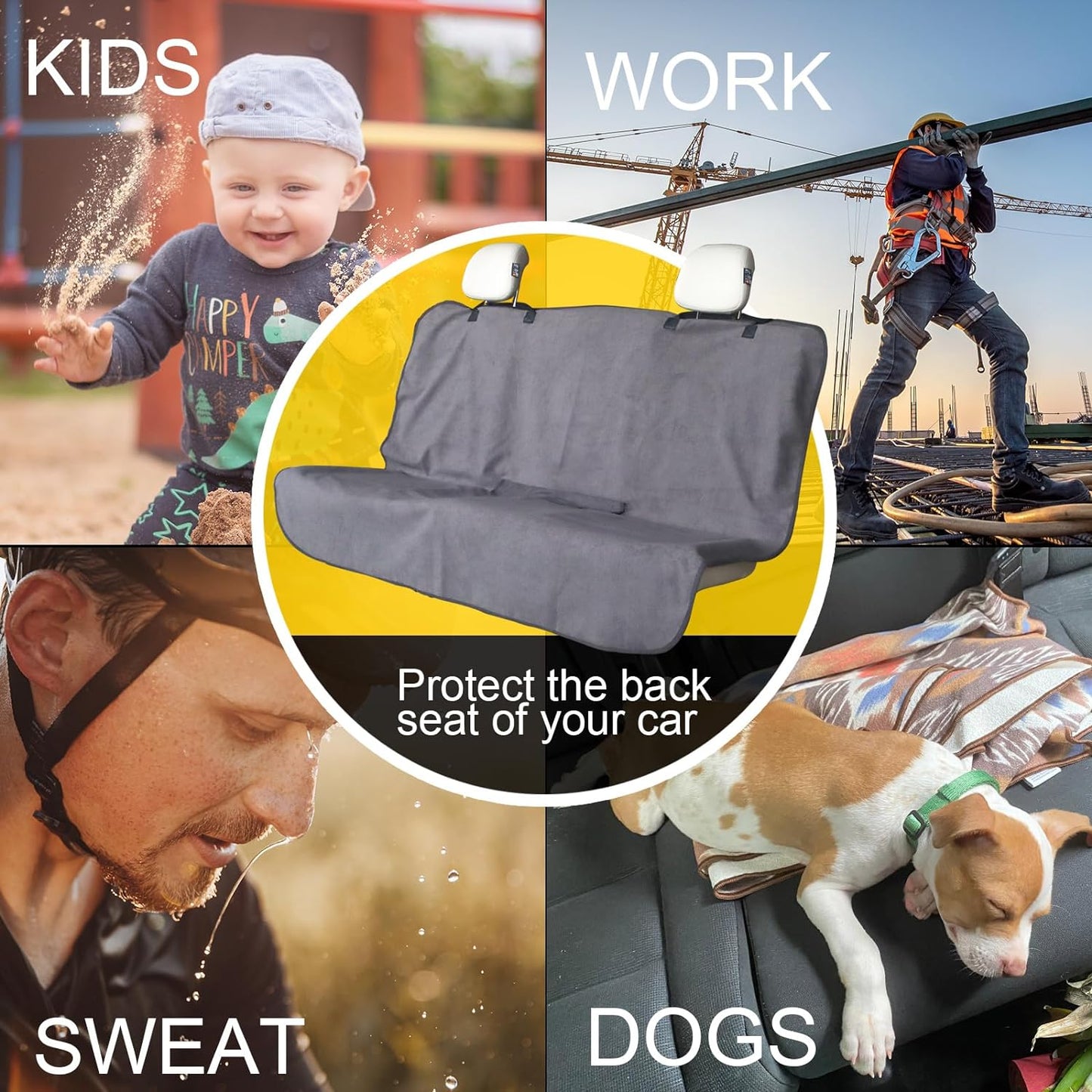 Back Seat Cover for Car Trucks Van SUV,Waterproof Rear Bench Towel Seat Covers for Dogs and Kids,Automotive Backseat Protector (Grey)