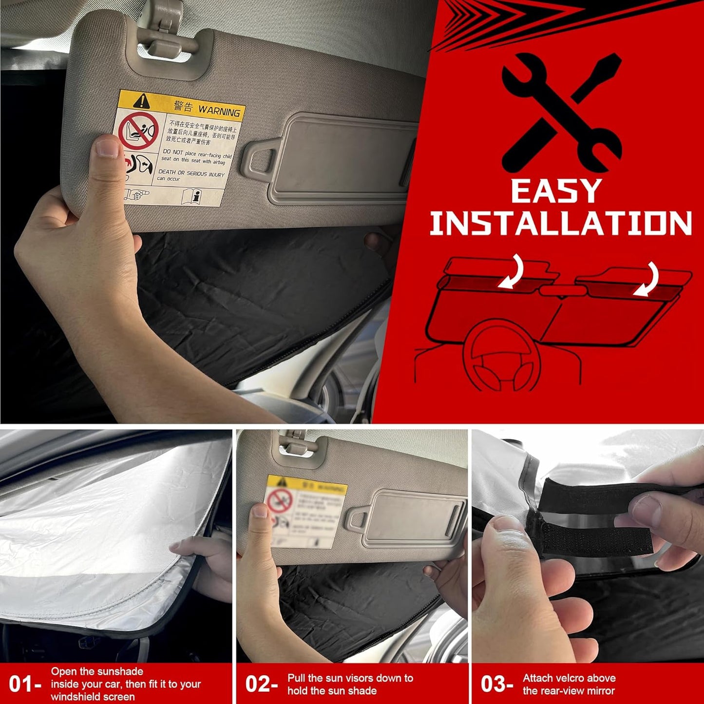 Windshield Sun Shade for Ford F150 2021-2025 Foldable Sun Sunshade for Car Front Window Blocks UV Rays and Heat Automotive Interior Protector Custom Fit Accessories