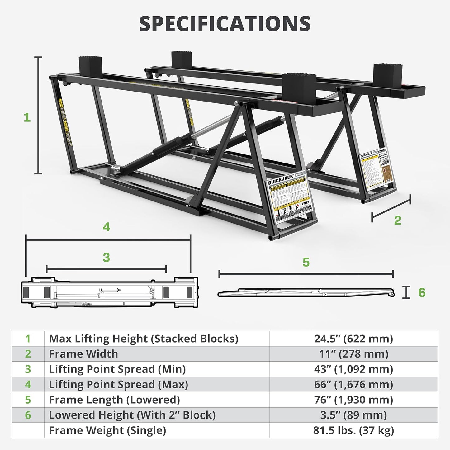 QuickJack Bundle - 8000TLX Portable Car Lift, Wall Hangers & SUV Adapters, ALI Certified, 8,000-lbs. Capacity, 110V Power Unit, Car Lift for Garage, Shop, & Mechanic