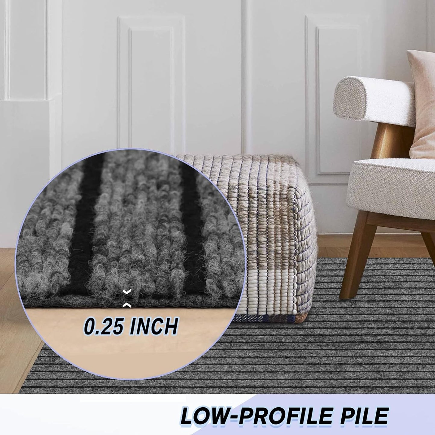 Custom Size Backed Non-Slip Area Rugs Runner, Easy Clean, Waterproof Runner Rugs for Hallway Entryway, Kitchen, Laundry, 4FT x 36FT, Gray Stripe