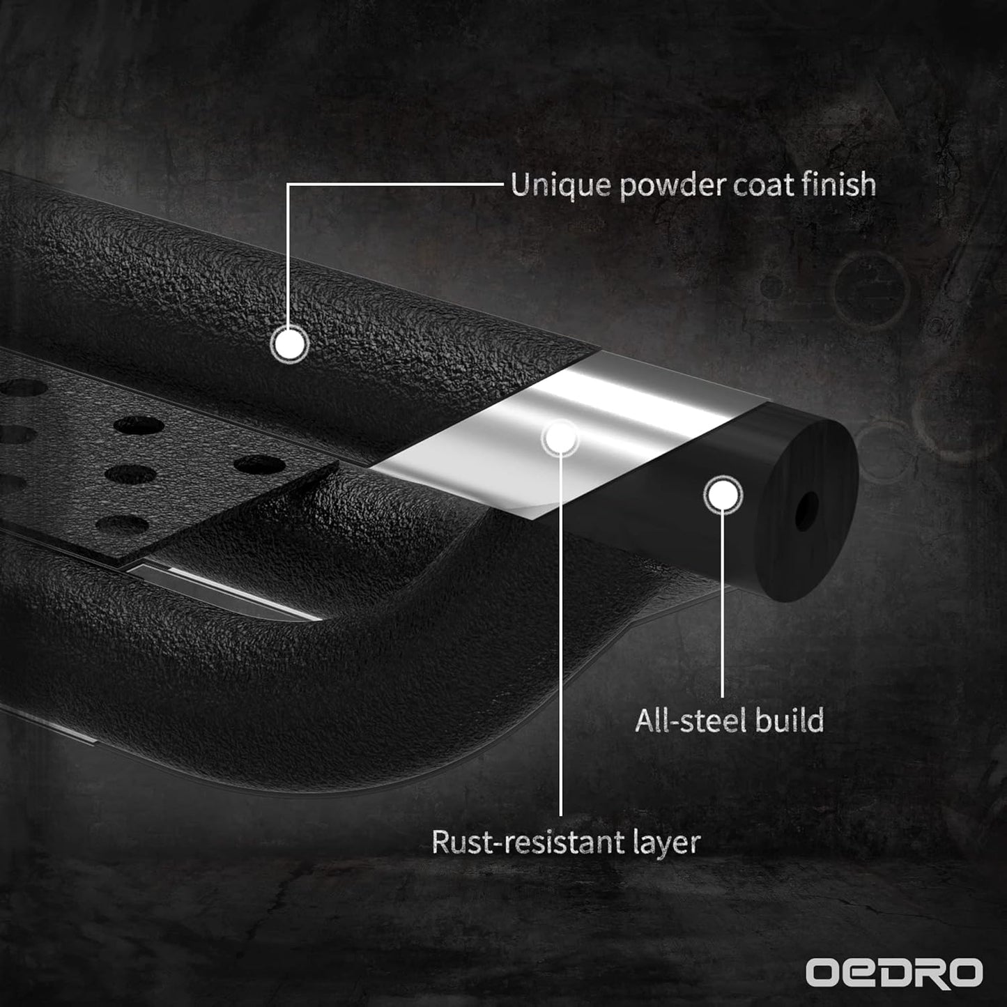 OEDRO All-Steel Build Running Boards Compatible with 2018-2025 Jeep Wrangler JL 4 Door, Bolt-on Side Steps with Leaf Shaped Design, Black Powder Coated Nerf Bar