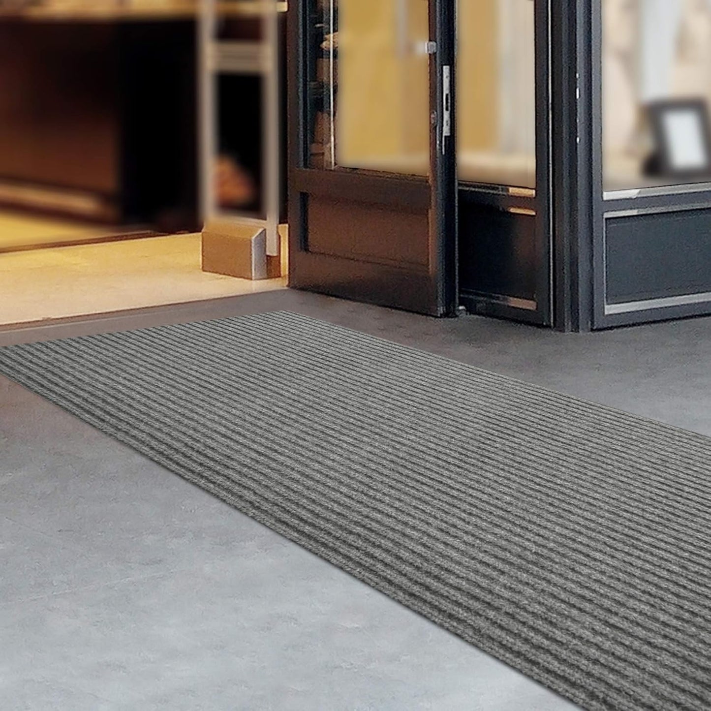 iCustomRug Spartan Weather Warrior Duty Indoor/Outdoor Utility Ribbed in 3ft,4ft,6ft Widths 70 Custom Sizes with Natural Non-Slip Rubber Backing 4'X82' in Grey
