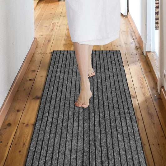 Custom Size Backed Non-Slip Area Rugs Runner, Easy Clean, Waterproof Runner Rugs for Hallway Entryway, Kitchen, Laundry, 2FT x 34FT, Gray Stripe