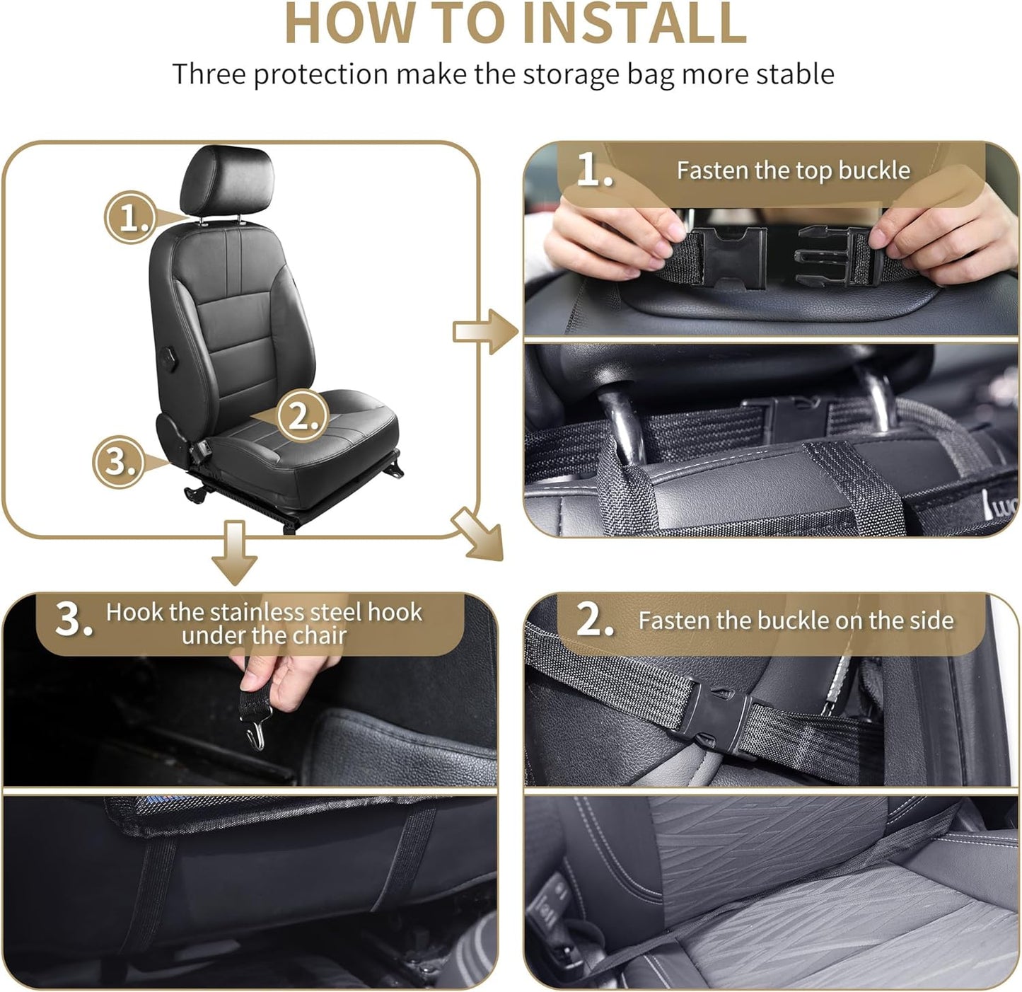 LUCMO Car Backseat Organizer with Touch Screen Tablet Holder-2 Pcs,9 Storage Pockets Car Storage Organizer Protectors Kick Mats Travel Accessories for Kids-Beige