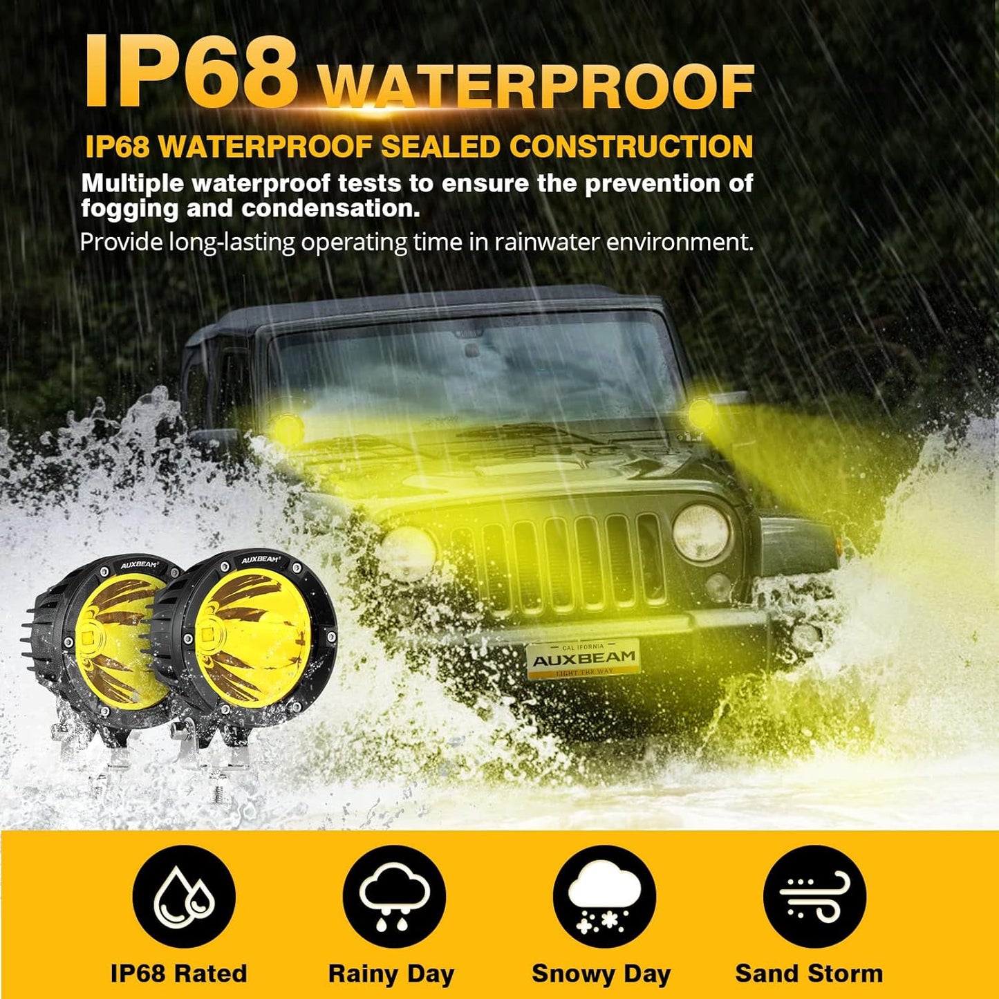 Auxbeam C4 Series 4 Inch 72W Amber Round LED Pods Spot Beam Automotive Offroad Lighting Yellow Fog Spot Light Bar for Trucks Car Motorcycle SUV ATV UTV Jeep Wrangler, Pair