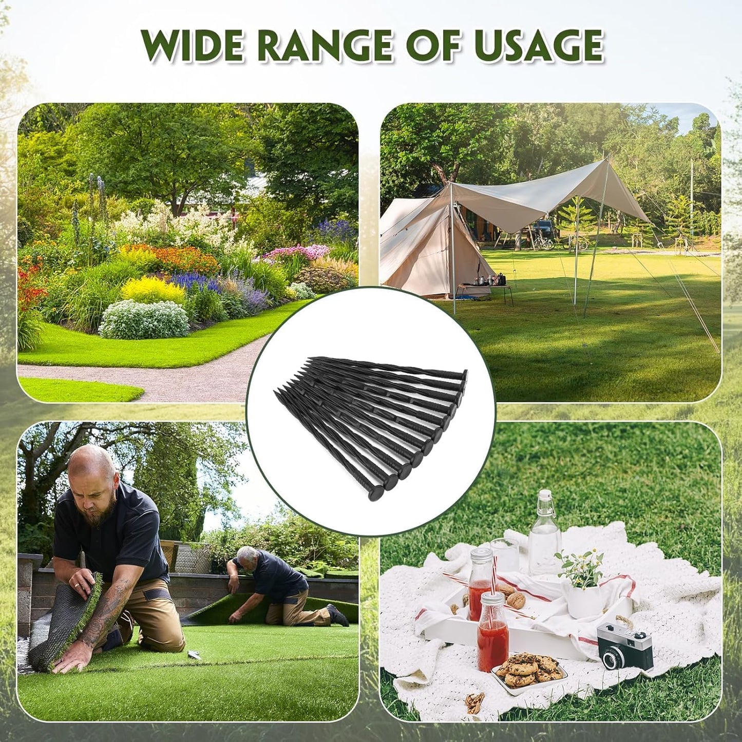 Landscape Edging Stakes, 170 Pcs 8" Plastic Garden Spikes, Spiral Nylon Anchoring Spikes for Paver Edging, Weed Barriers, Artificial Turf, Tent, Grass Pathway and More, Black