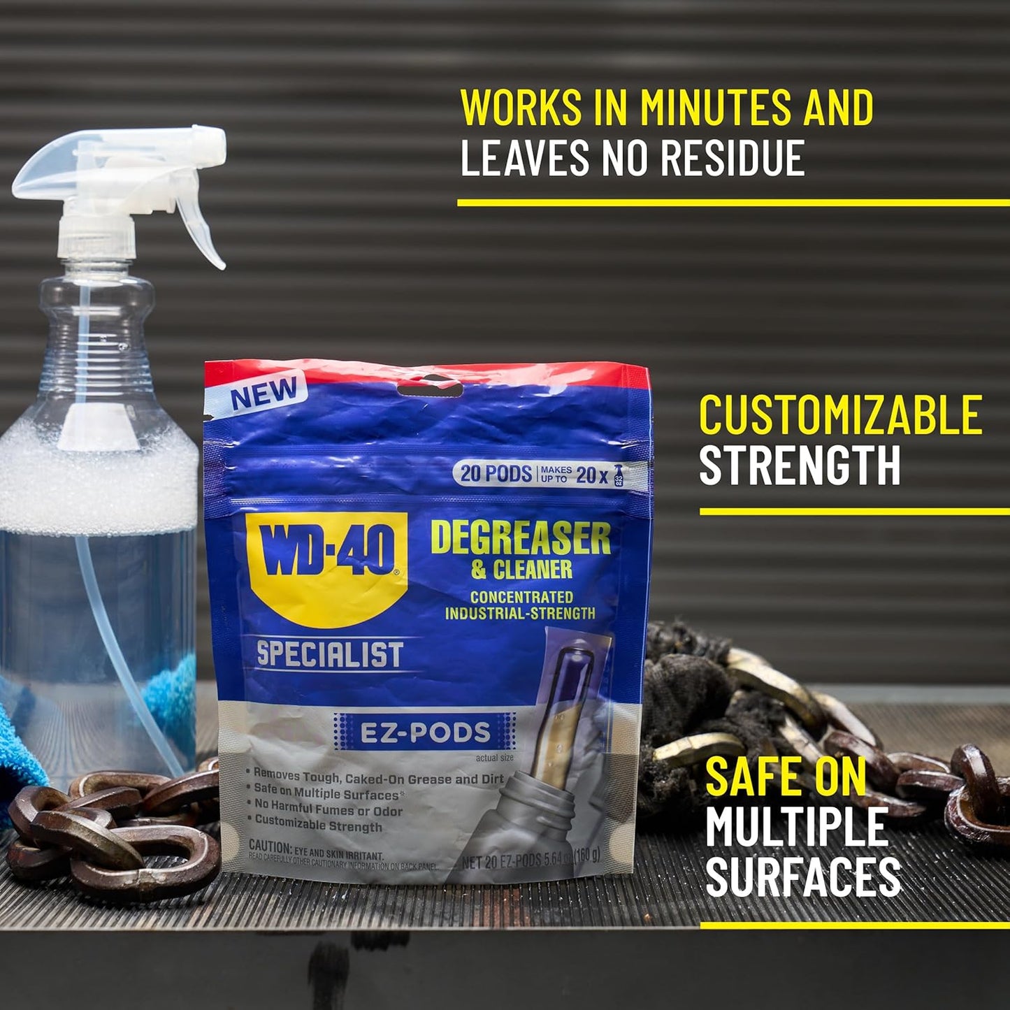 WD-40 Specialist Degreaser and Cleaner EZ-PODS, Customizable Industrial-Strength Concentrate, Multi-Surface Cleaning Solution, 20 Pods (Pack of 6, 120 Count Total)