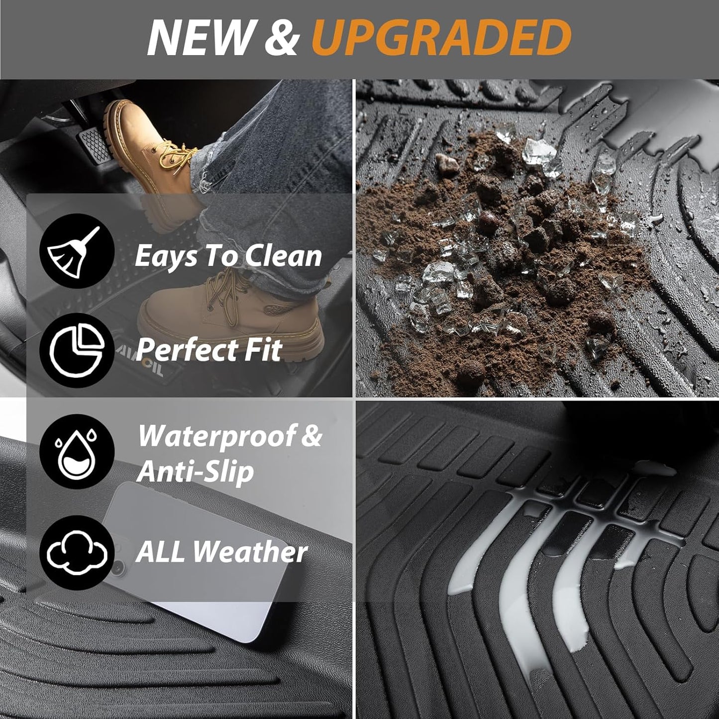 AIPOIL® Floor Mats & Cargo Liner Set for 2019-2025 Audi A6 (Not for A6 Allroad Models) All Weather Protection TPE Anti-Slip Automotive Full Set Custom Car Mats Accessories - Black