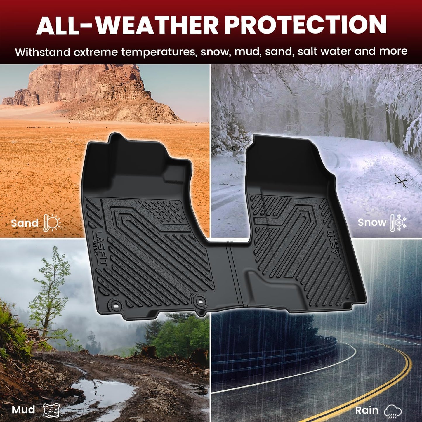 LASFIT Floor Mats & Trunk Mat for Honda CR-V CRV 2007 2008 2009 2010 2011 EX LX SE, Custom Fit All Weather TPE Easy Clean Durable Floor Liner,1st & 2nd Row & Trunk Liner, Black (Not for EX-L)