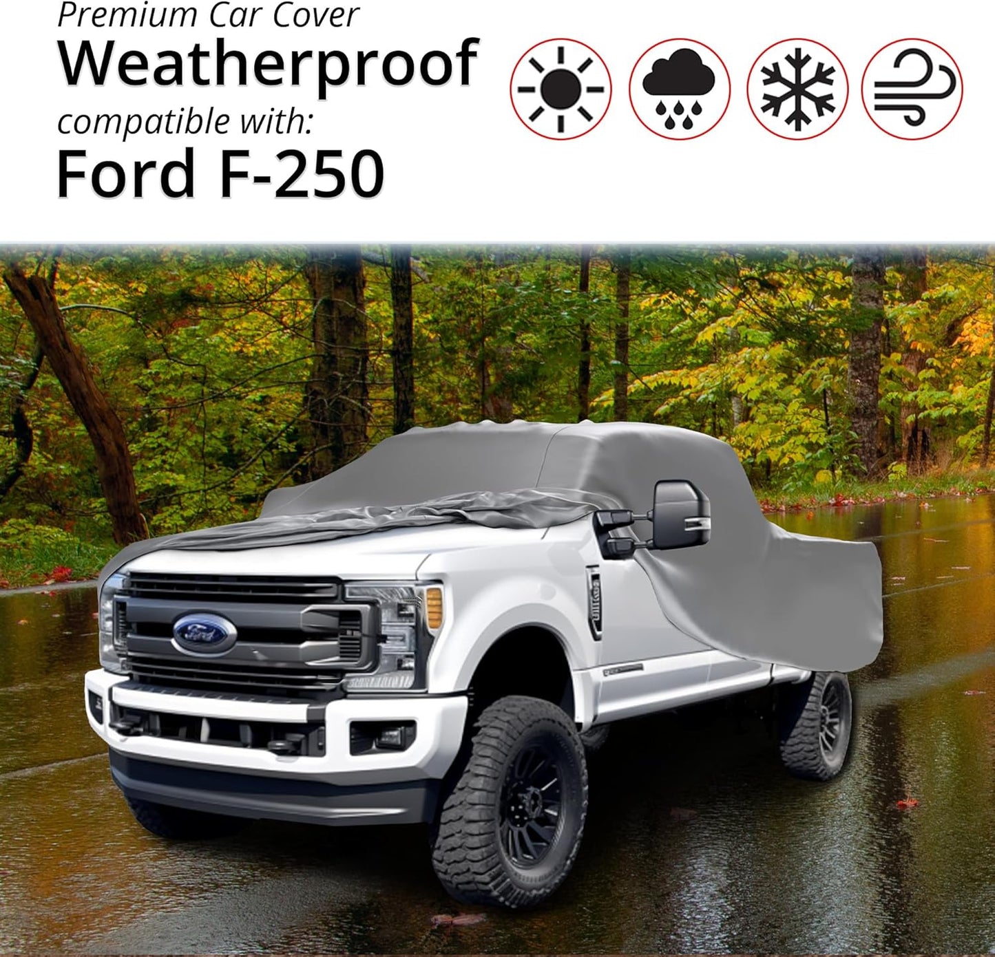 Car Covers Weatherproof Max Truck Cover & Warranty Compatible with Ford 1996-1997 F-250 Crew Cab, 6.5 with Camper Shell– Outdoor Cover, Prevents Theft with Cable Lock