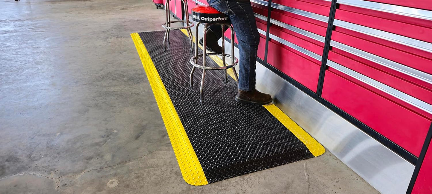 Rhino Mats, American Classic Diamond Anti-Fatigue Mats, Industrial Ergonomic Comfort Standing Mat for Work, Home, Garage, Office, Kitchen or Anywhere (Black/Yellow 9/16" Thick, 2 FT. x 20 FT.)