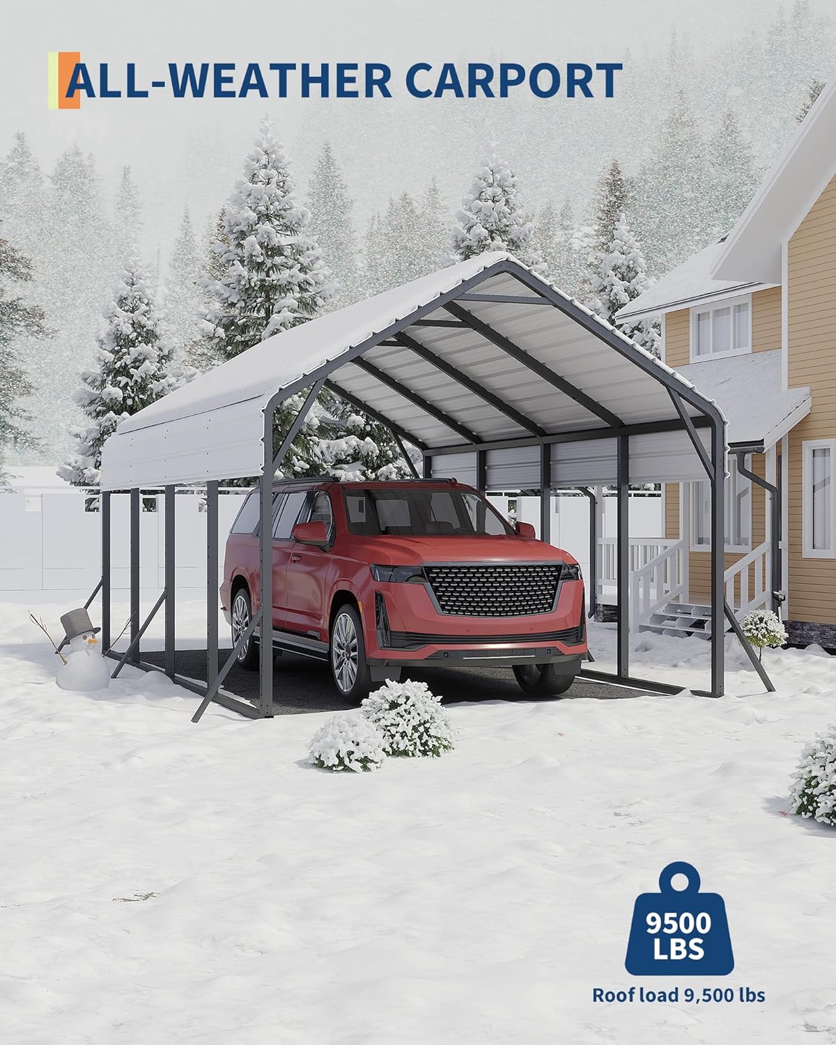 13'x21'x11' Oversized Metal Carport, Steel Heavy Duty Carport for All-Weather, Permanent Shelter for Bass Boats, Pickup Trucks, and Tractors, N.W. 660 Lbs