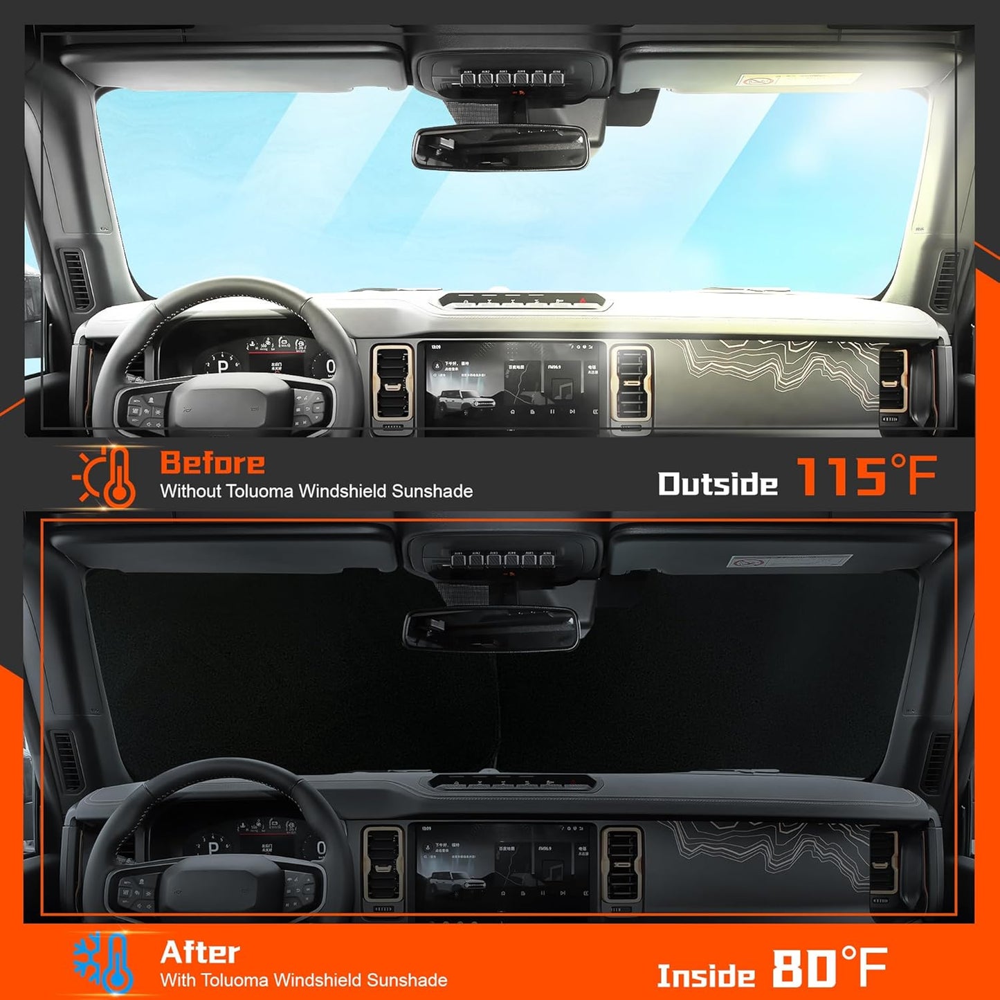 Custom Fit Windshield Sun Shade for Buick Encore 2020-2024 - Full Coverage, 210T Reflective Fabric, Double-Layer Design - Blocks 99% UV Rays, Keeps Car Cool, Easy to Install and Store