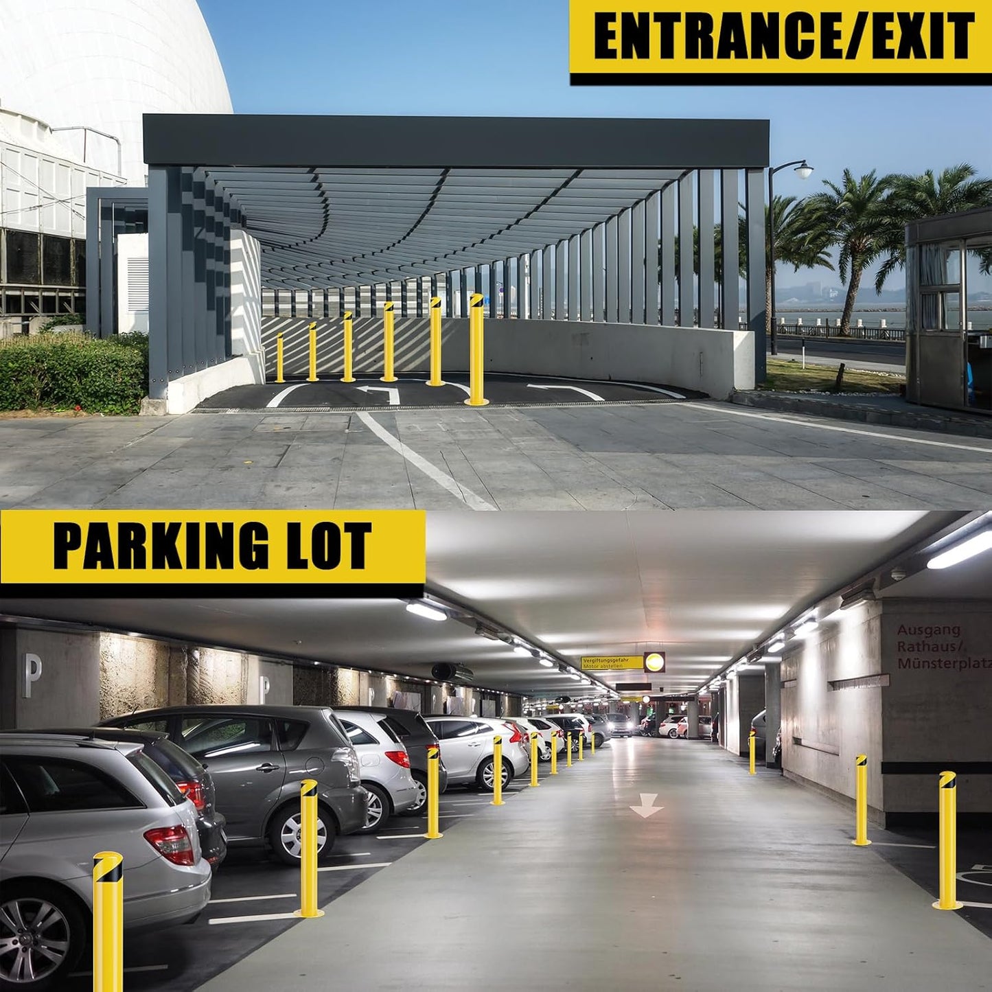 Safety Bollard Post, 48 Inch Height Steel Bollards, 4.5 Inch Diameter Parking Bollard, Yellow Powder Coated Safety Parking Barrier Post, for Traffic Sensitive Areas,8P